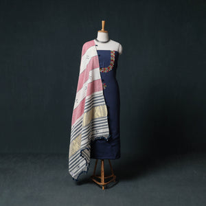 Kutch Bhujodi Handwoven Kala Cotton 3pc Unstitched Dress Material Suit Set 03