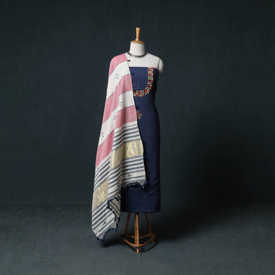 Kutch Bhujodi Handwoven Kala Cotton 3pc Unstitched Dress Material Suit Set 03
