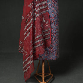 Sanganeri Hand Block Print Cotton 2pc Unstitched Dress Material Kurta Set with Jewellery 22