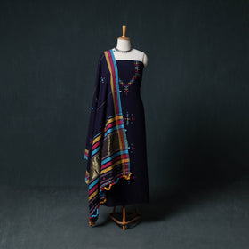 Kutch Bhujodi Handwoven Kala Cotton 3pc Unstitched Dress Material Suit Set 04