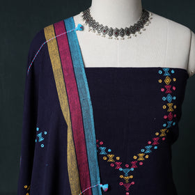 Kutch Bhujodi Handwoven Kala Cotton 3pc Unstitched Dress Material Suit Set 04