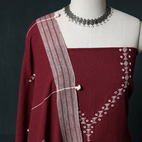 Kutch Bhujodi Handwoven Kala Cotton 3pc Unstitched Dress Material Suit Set 05