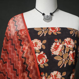 Bagru Hand Block Print Cotton 2pc Unstitched Dress Material Kurta Set with Jewellery 23