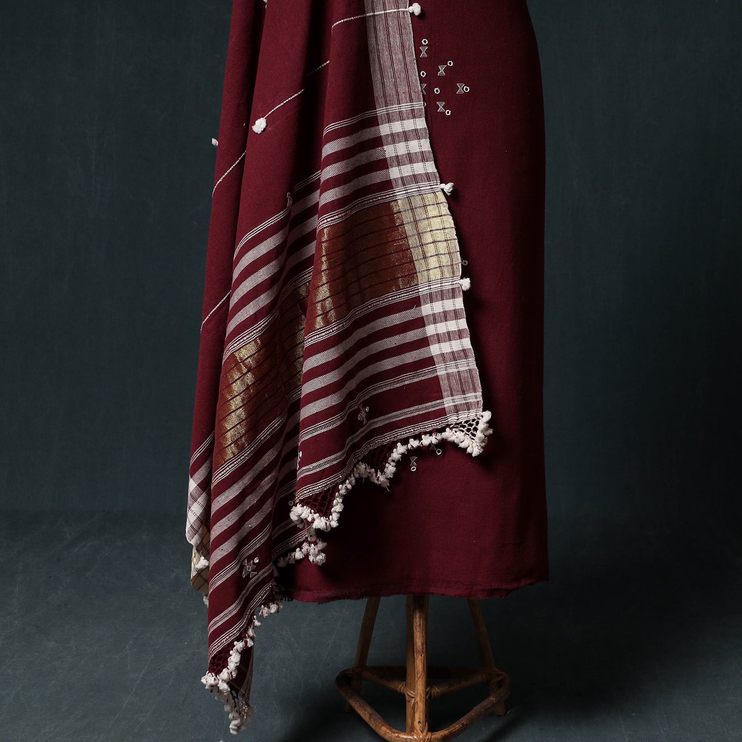 Kutch Bhujodi Handwoven Kala Cotton 3pc Unstitched Dress Material Suit Set 05