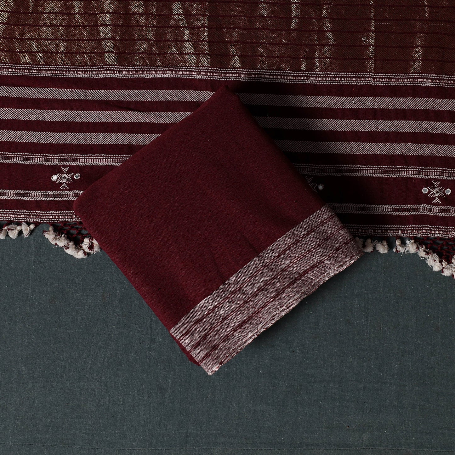 Kutch Bhujodi Handwoven Kala Cotton 3pc Unstitched Dress Material Suit Set 05
