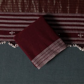 Kutch Bhujodi Handwoven Kala Cotton 3pc Unstitched Dress Material Suit Set 05