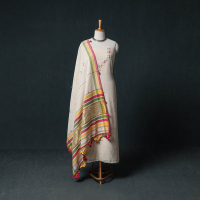 Kutch Bhujodi Handwoven Kala Cotton 3pc Unstitched Dress Material Suit Set 06