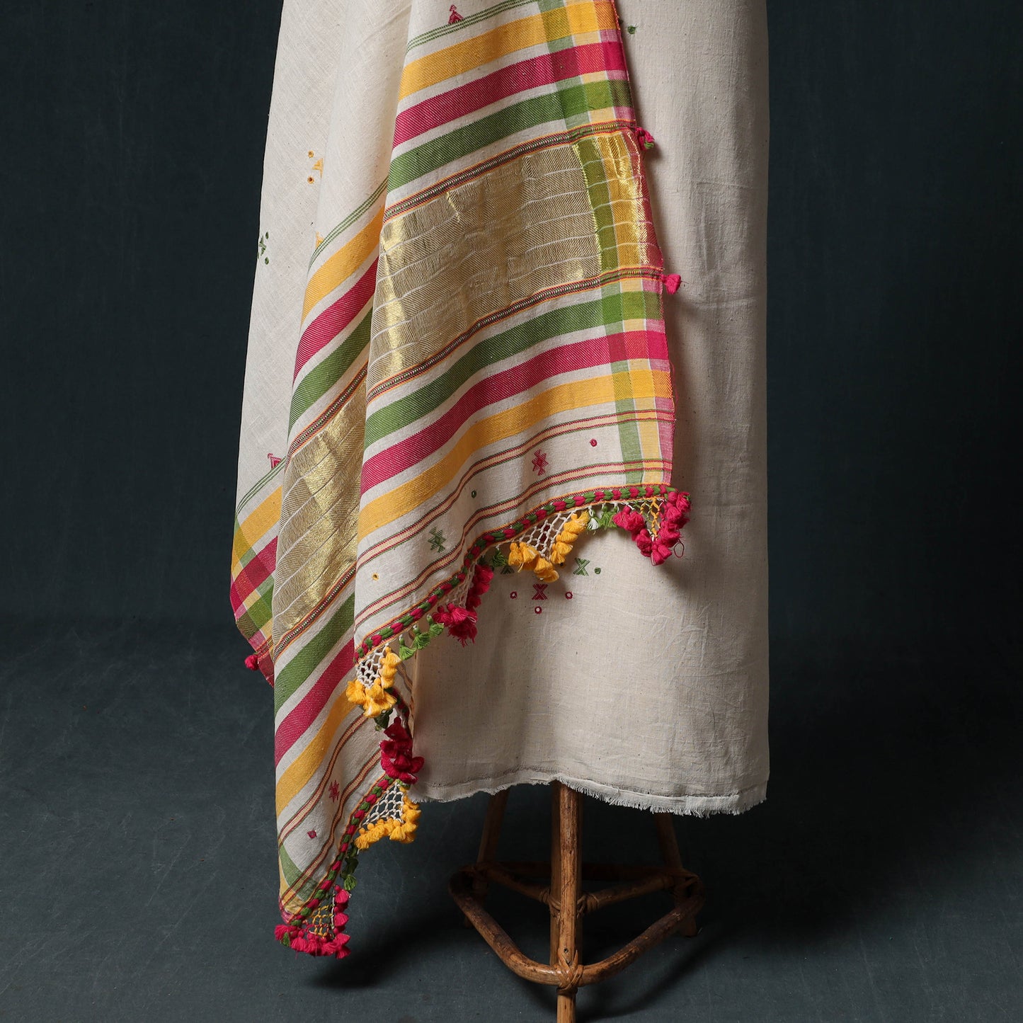 Kutch Bhujodi Handwoven Kala Cotton 3pc Unstitched Dress Material Suit Set 06