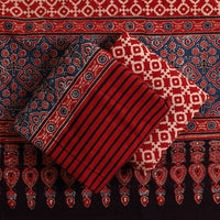 Red - Hand Block Print Cotton 3pc Ajrakh Dress Material 13