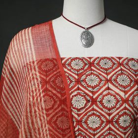 Bagru Hand Block Print Cotton 2pc Unstitched Dress Material Kurta Set with Jewellery 24
