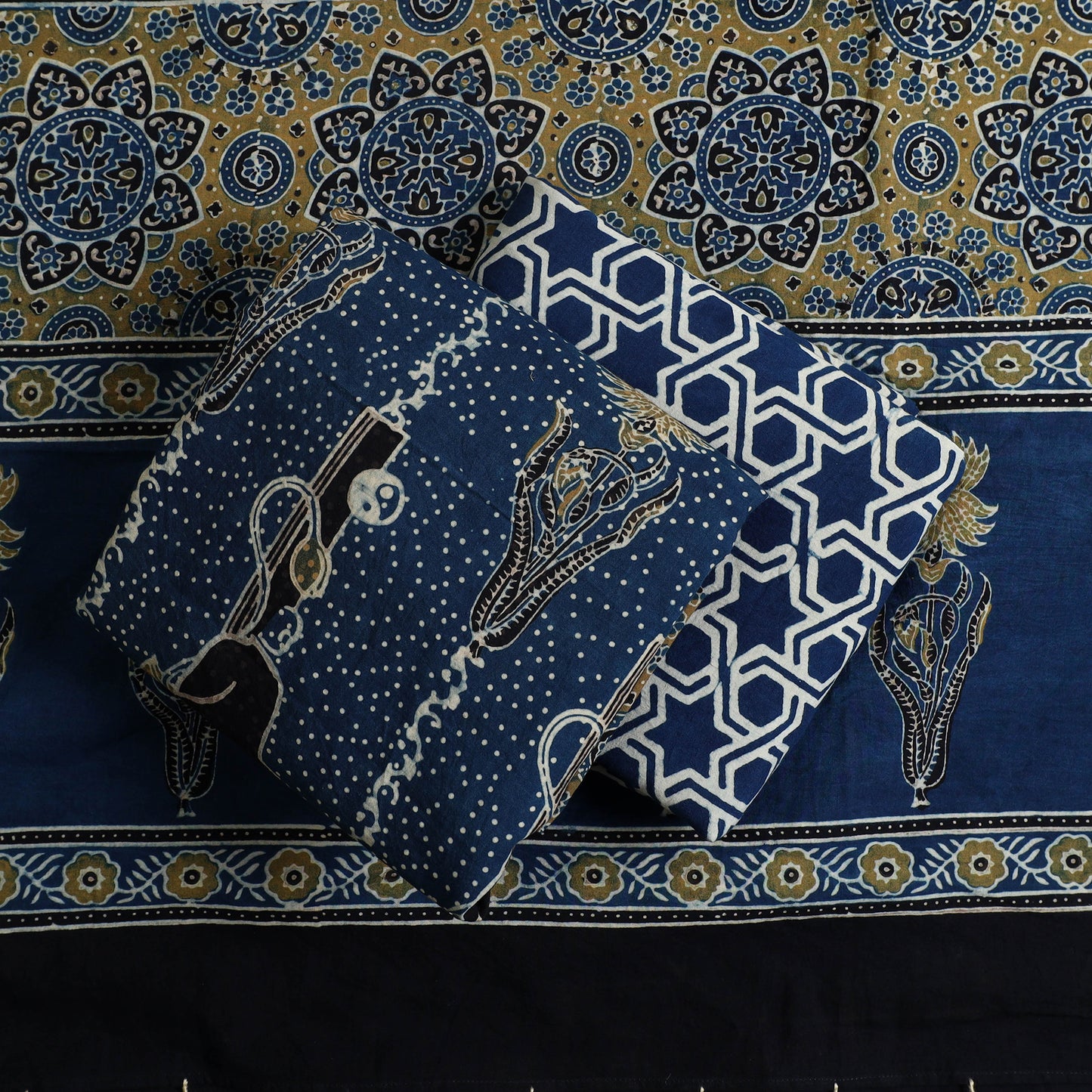 Blue - Hand Block Print Cotton 3pc Ajrakh Dress Material 17