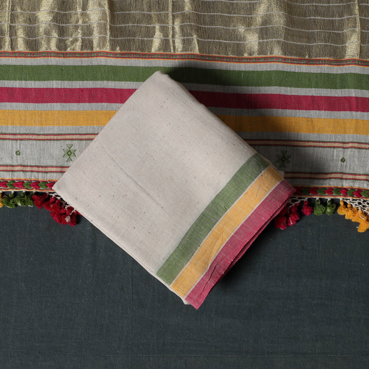 Kutch Bhujodi Handwoven Kala Cotton 3pc Unstitched Dress Material Suit Set 06