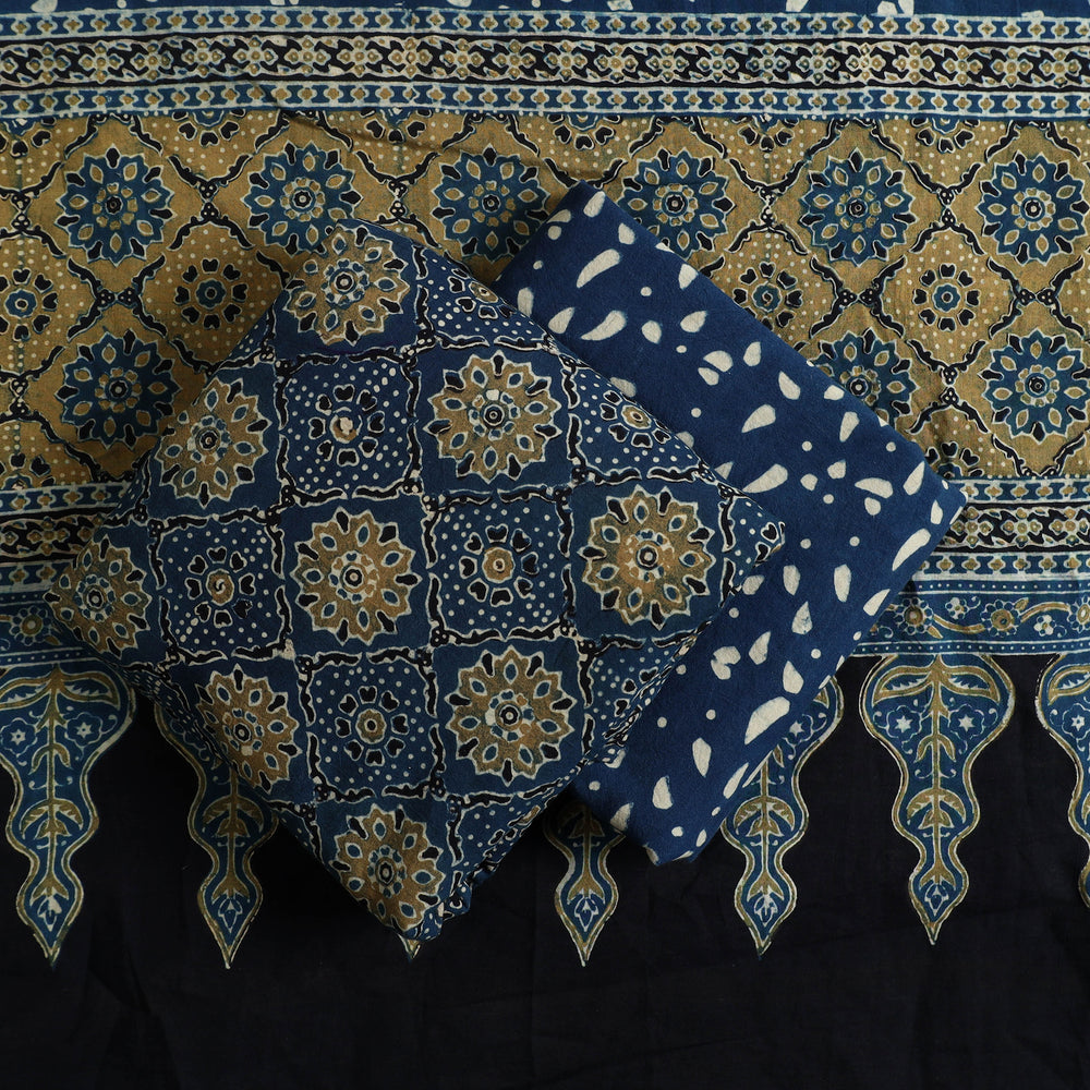 Blue - Hand Block Print Cotton 3pc Ajrakh Dress Material 19