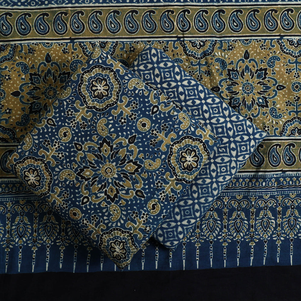 Blue - Hand Block Print Cotton 3pc Ajrakh Dress Material 25