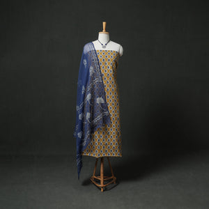 Sanganeri Hand Block Print Cotton 2pc Unstitched Dress Material Kurta Set with Jewellery 26
