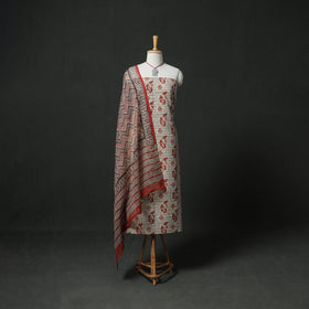 Bagru Hand Block Print Cotton 2pc Unstitched Dress Material Kurta Set with Jewellery 27