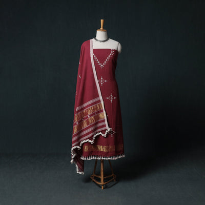 Kutch Handwoven Mirror Work Kala Cotton 3pc Unstitched Dress Material Suit Set 01