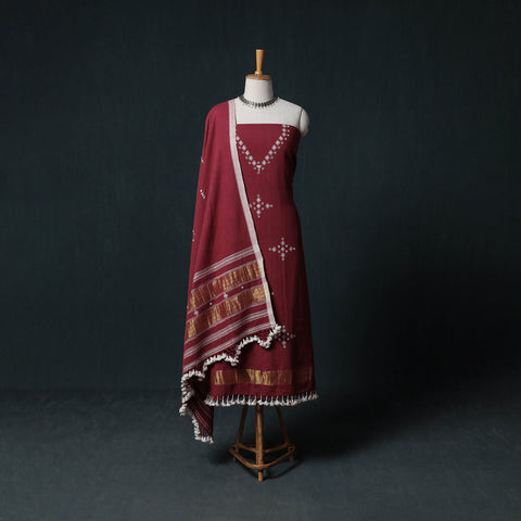 Kutch Handwoven Mirror Work Kala Cotton 3pc Unstitched Dress Material Suit Set 01