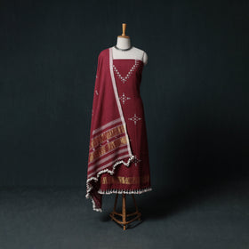 Kutch Handwoven Mirror Work Kala Cotton 3pc Unstitched Dress Material Suit Set 01