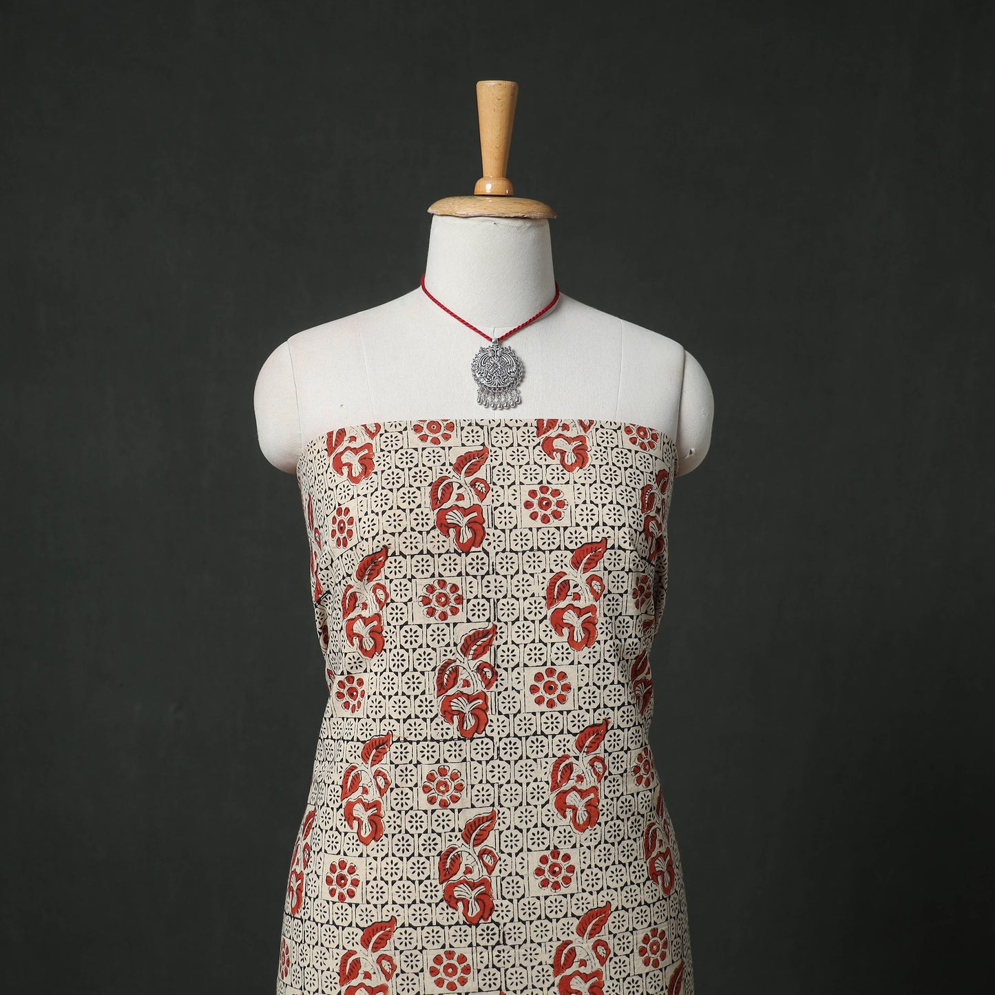 Bagru Hand Block Print Cotton 2pc Unstitched Dress Material Kurta Set with Jewellery 27