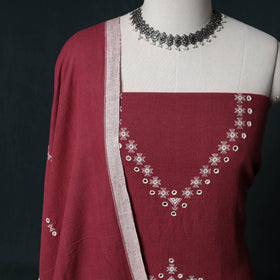 Kutch Handwoven Mirror Work Kala Cotton 3pc Unstitched Dress Material Suit Set 01
