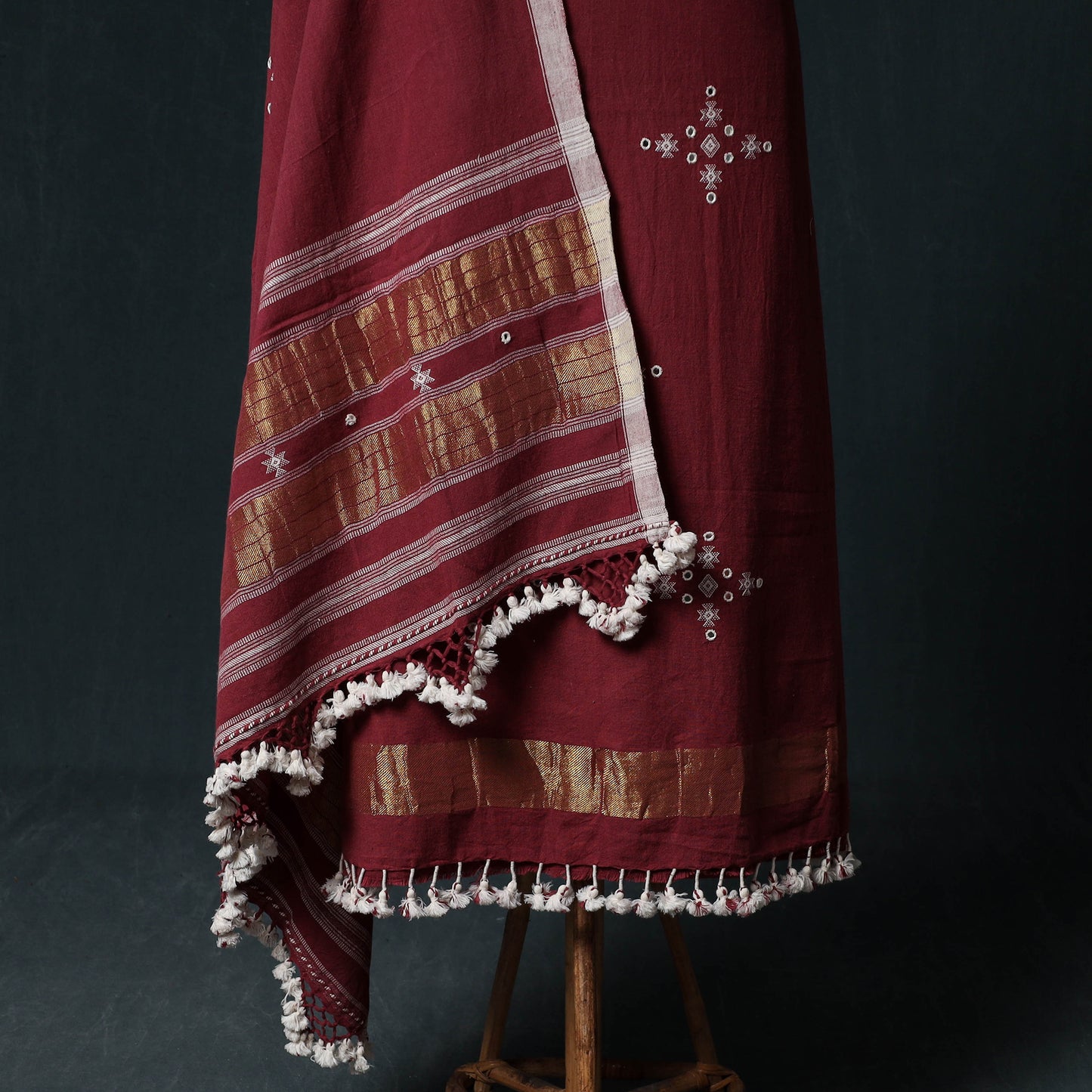 Kutch Handwoven Mirror Work Kala Cotton 3pc Unstitched Dress Material Suit Set 01