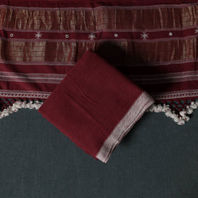 Kutch Handwoven Mirror Work Kala Cotton 3pc Unstitched Dress Material Suit Set 01