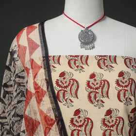 Bagru Hand Block Print Cotton 2pc Unstitched Dress Material Kurta Set with Jewellery 28