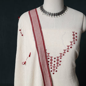 Kutch Handwoven Mirror Work Kala Cotton 3pc Unstitched Dress Material Suit Set 02