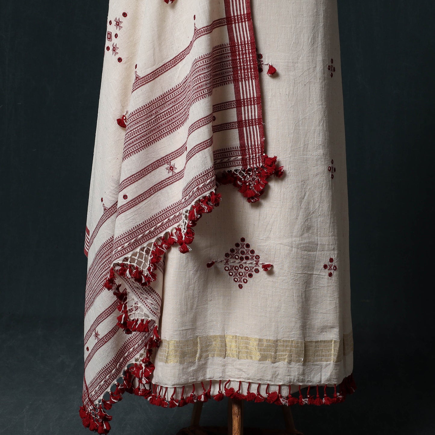 Kutch Handwoven Mirror Work Kala Cotton 3pc Unstitched Dress Material Suit Set 02