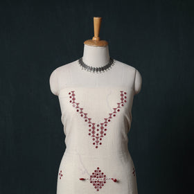 Kutch Handwoven Mirror Work Kala Cotton 3pc Unstitched Dress Material Suit Set 02