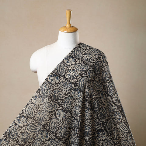 Pedana Hand Block Print Mul Cotton Black Kalamkari Fabric