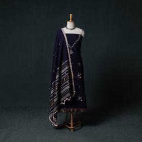 Kutch Handwoven Mirror Work Kala Cotton 3pc Unstitched Dress Material Suit Set 03