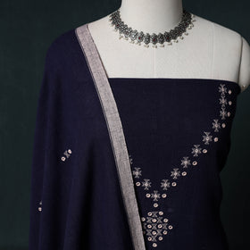 Kutch Handwoven Mirror Work Kala Cotton 3pc Unstitched Dress Material Suit Set 03