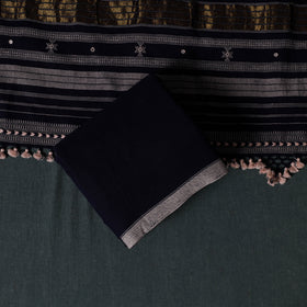Kutch Handwoven Mirror Work Kala Cotton 3pc Unstitched Dress Material Suit Set 03