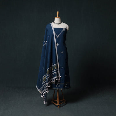 Kutch Handwoven Mirror Work Kala Cotton 3pc Unstitched Dress Material Suit Set 05