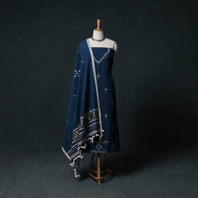 Kutch Handwoven Mirror Work Kala Cotton 3pc Unstitched Dress Material Suit Set 05