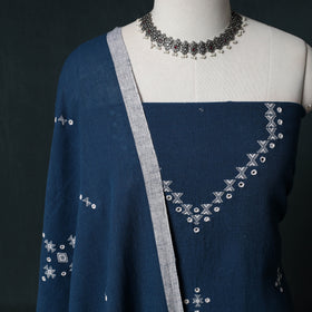 Kutch Handwoven Mirror Work Kala Cotton 3pc Unstitched Dress Material Suit Set 05