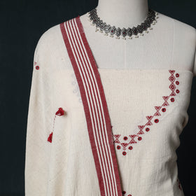 Kutch Handwoven Mirror Work Kala Cotton 3pc Unstitched Dress Material Suit Set 06