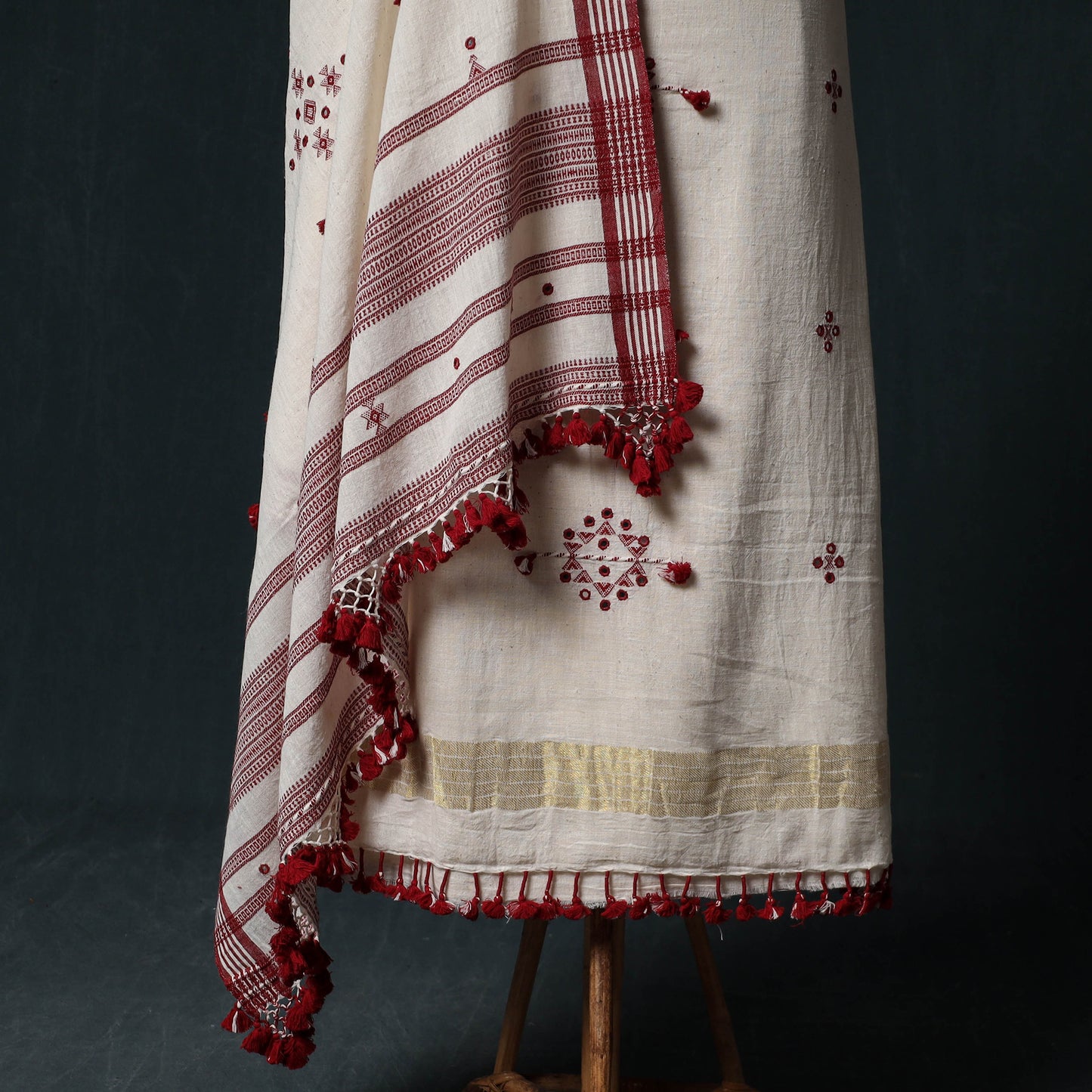Kutch Handwoven Mirror Work Kala Cotton 3pc Unstitched Dress Material Suit Set 06
