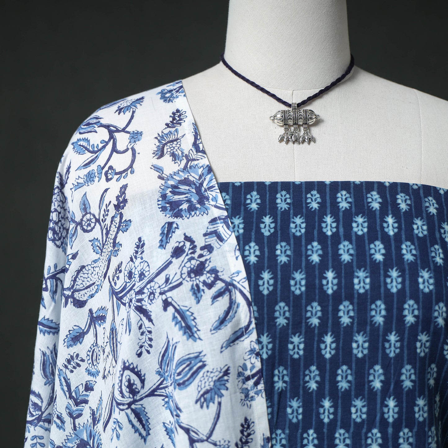 Sanganeri Hand Block Print Cotton 2pc Unstitched Dress Material Kurta Set with Jewellery 16
