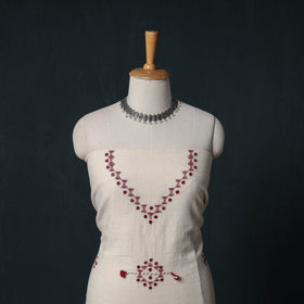 Kutch Handwoven Mirror Work Kala Cotton 3pc Unstitched Dress Material Suit Set 06