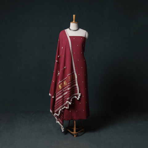 Kutch Handwoven Mirror Work Kala Cotton 3pc Unstitched Dress Material Suit Set 08