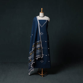 Kutch Handwoven Mirror Work Kala Cotton 3pc Unstitched Dress Material Suit Set 07