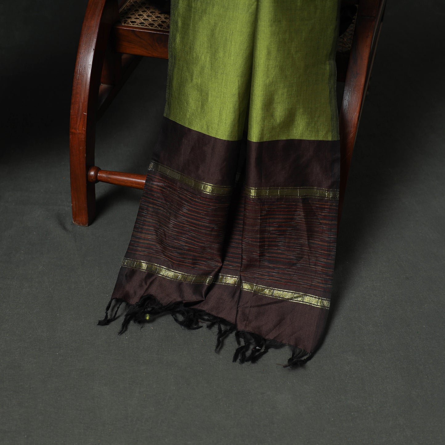 Brown - Pochampally Ikat Silk Cotton 3pc Unstitched Dress Material Suit Set 26