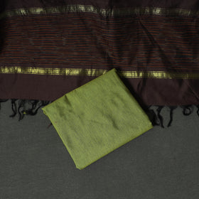 Brown - Pochampally Ikat Silk Cotton 3pc Unstitched Dress Material Suit Set 26