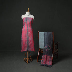 Pink - Shibori Tie-Dye Kota Doria Cotton 3pc Unstitched Dress Material Suit Set 08