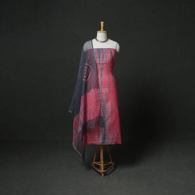 Pink - Shibori Tie-Dye Kota Doria Cotton 3pc Unstitched Dress Material Suit Set 08