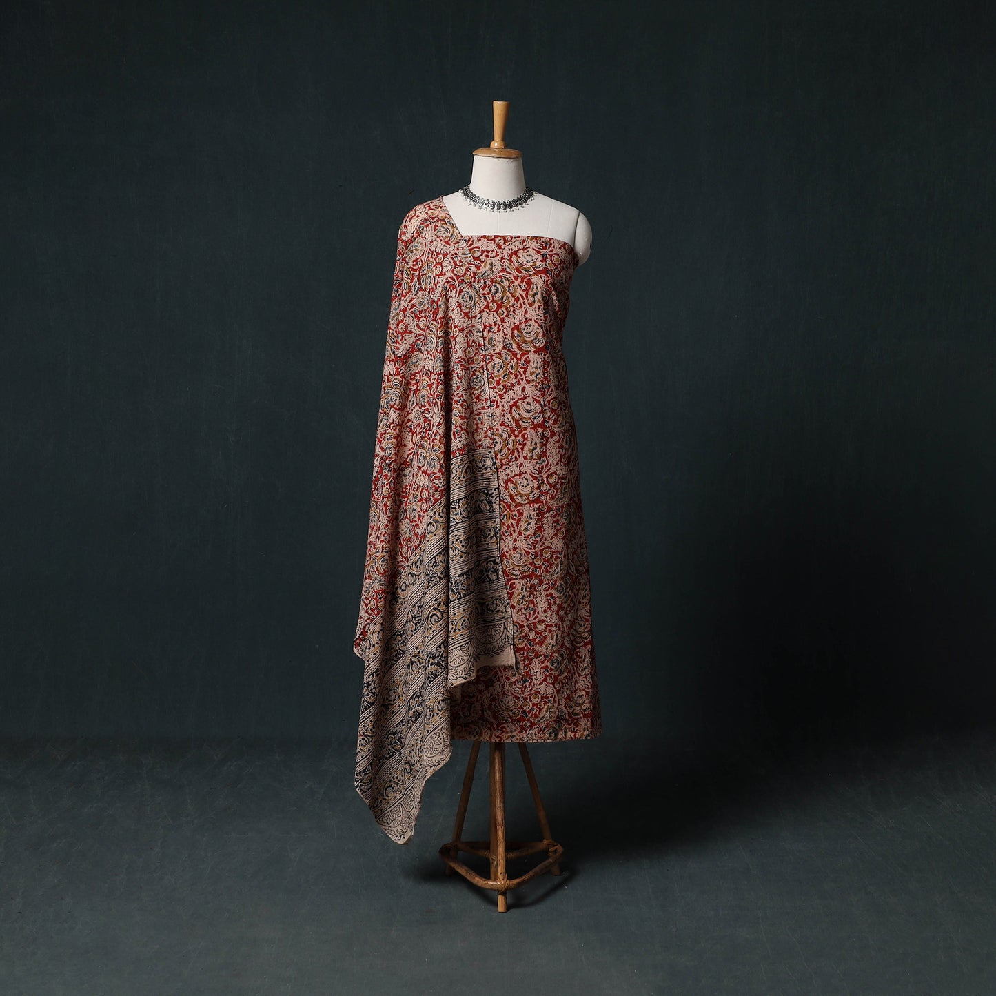 Pedana Hand Block Print Natural Dyed Cotton Kalamkari Unstitched Dress Material Kurta Set 01