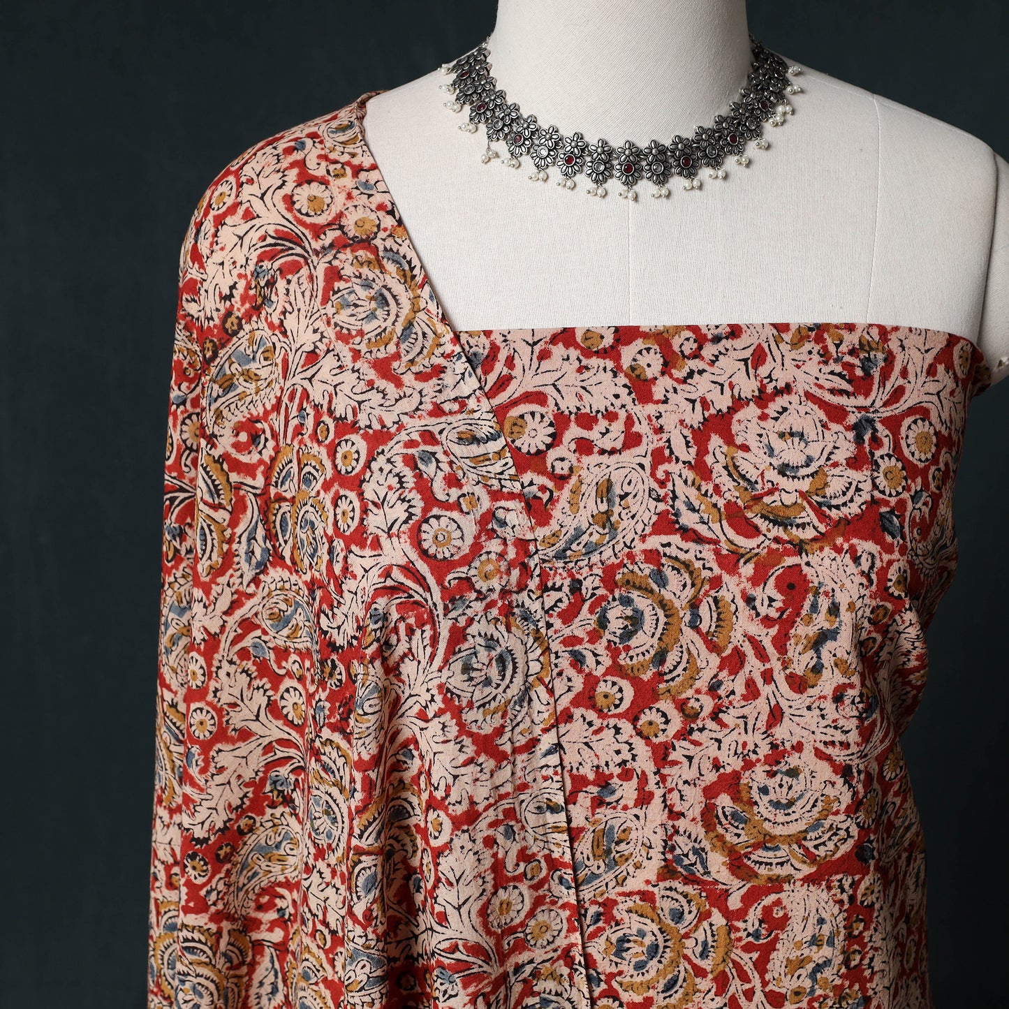 Pedana Hand Block Print Natural Dyed Cotton Kalamkari Unstitched Dress Material Kurta Set 01